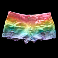 Original Hand-Dye Rainbow Shorts Low Rise Ripped Denim Shorts - Thumbnail 4