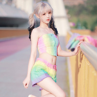 Original Hand-Dye Rainbow Shorts Low Rise Ripped Denim Shorts - Thumbnail 3