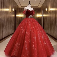 Burgundy Velvet Tulle Long Formal Dresses, Burgundy Off Shoulder Evening Dresses - Thumbnail 1