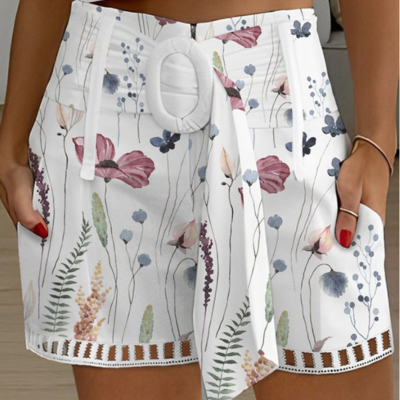 Temperament elegant loose fitting floral shorts