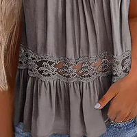 Lace Stitching Ruffled Round Neck Tank Top Shirt - Thumbnail 2