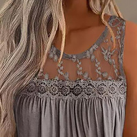 Lace Stitching Ruffled Round Neck Tank Top Shirt - Thumbnail 1