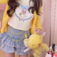 Y2K Sweet Cute Pink & Blue Rim Blue Denim Layered Short Mini Skirt - Thumbnail 5