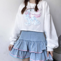 Y2K Sweet Cute Pink & Blue Rim Blue Denim Layered Short Mini Skirt - Thumbnail 7