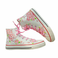 Summer new cherry blossom canvas shoes high-top lace-up sweet hand-painted peach blossom sneakers - Thumbnail 8