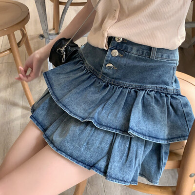 New style high waist lace cake skirt denim skirt