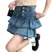 New style high waist lace cake skirt denim skirt - Thumbnail 6