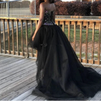 Hi Low Black Prom Dresses Homecoming Dress with Rhinestones - Thumbnail 1