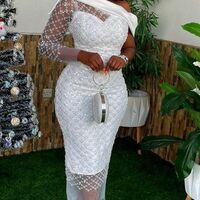 White Sheath Sequins Tea-length African Prom Dress Black Girl Evening Dress - Thumbnail 1