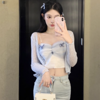 Coquette Sweet Girl Spring Summer Butterfly Pastel Pink Blue Camisole Top & Cardigan Two Piece Set - Thumbnail 4