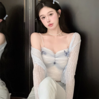 Coquette Sweet Girl Spring Summer Butterfly Pastel Pink Blue Camisole Top & Cardigan Two Piece Set - Thumbnail 6