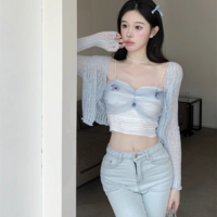Coquette Sweet Girl Spring Summer Butterfly Pastel Pink Blue Camisole Top & Cardigan Two Piece Set - Thumbnail 8
