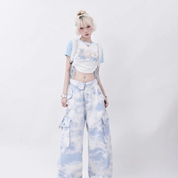 Light Blue Sky Camouflage Dye Women Loose Casual Pants - Thumbnail 1