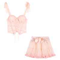 Sweet Pink Balletcore Girl Corset Bow Lace Camisole Top & Tulle Short Skirt Two piece Set - Thumbnail 9