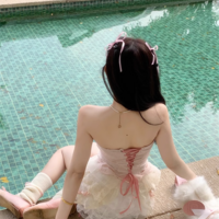 Coquette Sweet Pink Bra Corset Balletcore Strapless Top & White Shorts Two Piece Set - Thumbnail 9