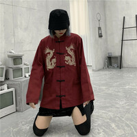 Harajuku style dark retro Yokosuka dragon embroidery Tang suit loose casual shirt couple jacket - Thumbnail 4