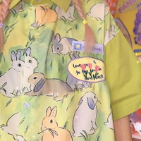 Retro fun cartoon bunny short sleeve blouses - Thumbnail 2