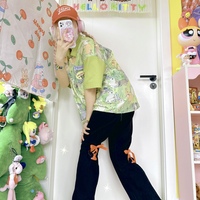 Retro fun cartoon bunny short sleeve blouses - Thumbnail 4