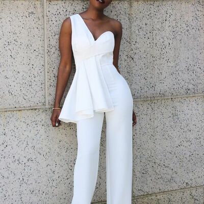 Eleghant sheath one shoulder sleeveless wedding jumpsuit bridal jumpsuit