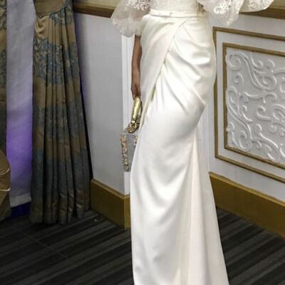 Eleghant sheath lace short sleeve wedding dress bridal dress