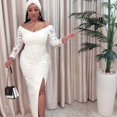 Elegant v neck long sleeve lace wedding dress bridal dress - Thumbnail 4