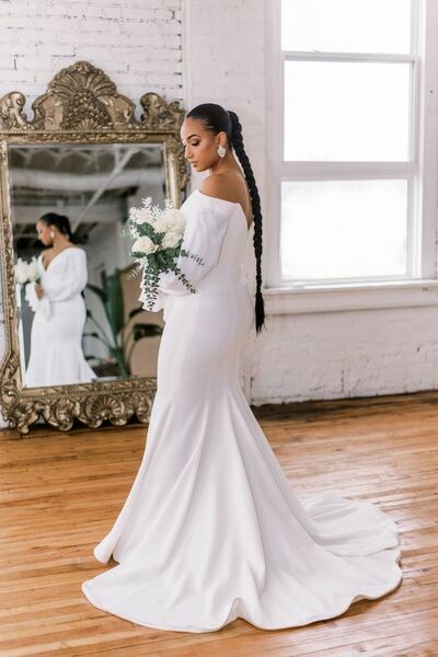 Simple Off the Shoulder Chiffon  African Wedding Dress Bridal Dress