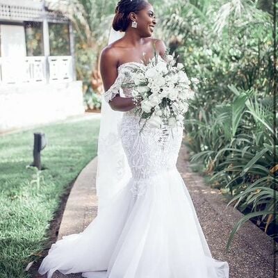Simple mermaid lace african wedding dress bridal dress