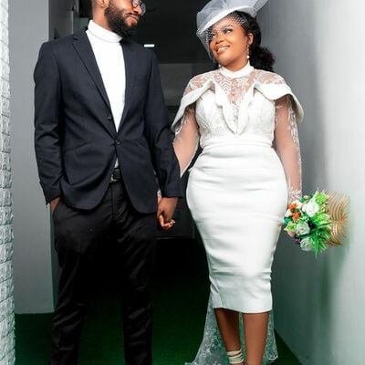 Simple short lace long sleeve african wedding dress bridal dress