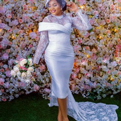 Simple lace long sleeve african wedding dress bridal dress