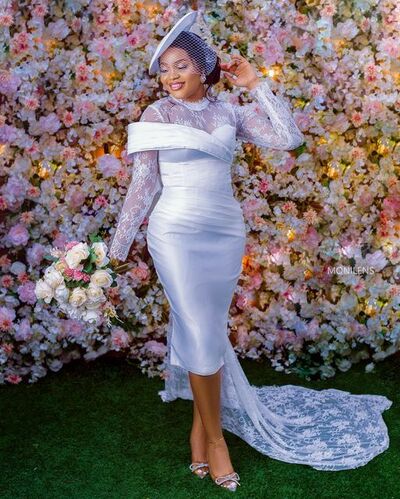 Simple Lace Long Sleeve African Wedding Dress Bridal Dress