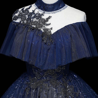 Blue Tulle Sequins Long Formal Dress, Blue Evening Dress - Thumbnail 3