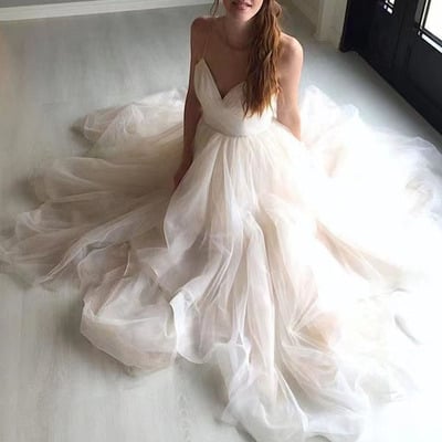Spaghetti straps wedding dresses bridal gown tulle  - Thumbnail 1