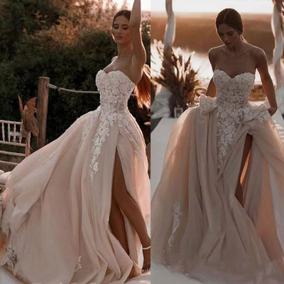 Sweetheart tulle wedding dresses bridal gown slit side - Thumbnail 1