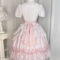 Tulip Princess Floral Flower Fairy Pink White Lace Bow Dollcore Puff Sleeve Dress - Thumbnail 1