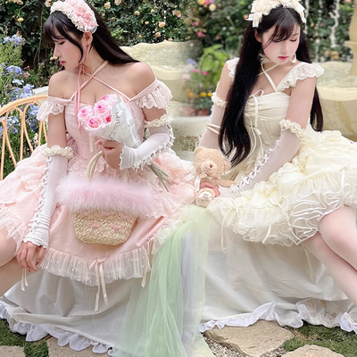 Sweet fragrance french balletcore girl white pink coquette elegant dress