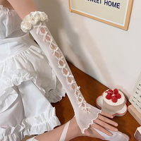 Sweet Coquette Girl Hollow Bow Ribbon White Black Arm Long Evening Gloves - Thumbnail 4