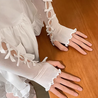 Sweet Coquette Girl Hollow Bow Ribbon White Black Arm Long Evening Gloves - Thumbnail 5