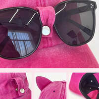 Lovely Cat Ear Denim Hat With Sunglasses - Thumbnail 2