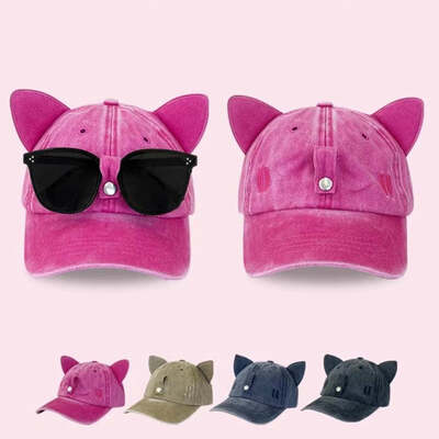 Lovely cat ear denim hat with sunglasses