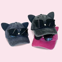 Lovely Cat Ear Denim Hat With Sunglasses - Thumbnail 1
