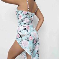 Sexy Blue Flower Print Sling Dress - Thumbnail 2