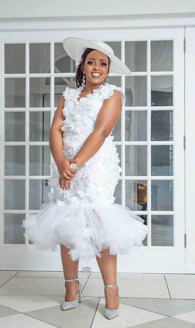 Simple Short Sleeve Tea-length  African Wedding Dress Bridal Dress