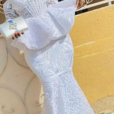 Luxury mermaid lace long sleeve off the shoulder african wedding dress bridal dress