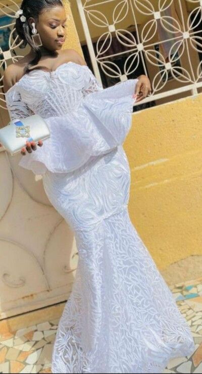 Luxury Mermaid Lace Long Sleeve Off the Shoulder African Wedding Dress Bridal Dress