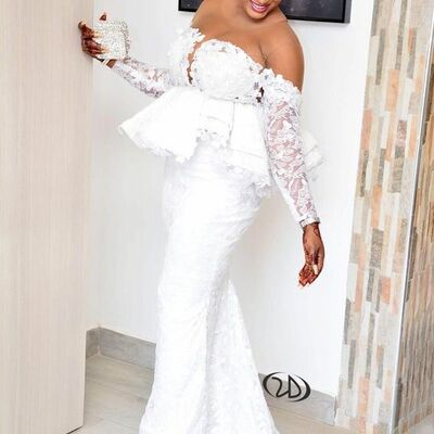  luxury long sleeve lace off the shoulder african wedding dress bridal dress