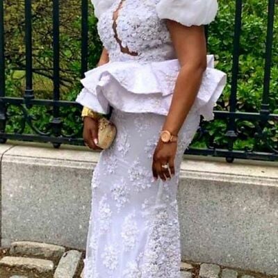 Luxury short sleeve lace african wedding dress bridal dress