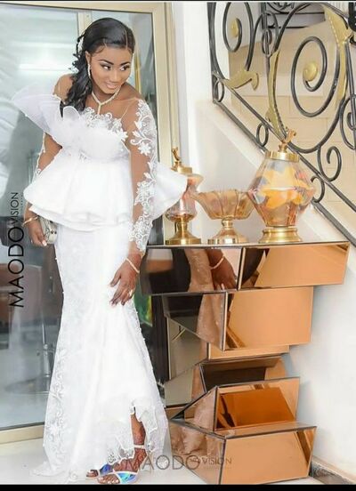 Luxury Mermaid Lace Long Sleeve African Wedding Dress Bridal Dress