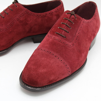 Red suede leather lace up men formal dress oxford shoes - Thumbnail 5