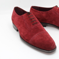 Red Suede Leather Lace up Men Formal Dress Oxford Shoes - Thumbnail 1