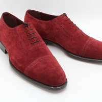 Red Suede Leather Lace up Men Formal Dress Oxford Shoes - Thumbnail 2